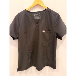 FIGS Technical Collection Scrub Top Black Short Sleeve V Neck XL